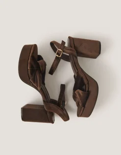 Nola Twist Knot Velvet Platform Heels Brown