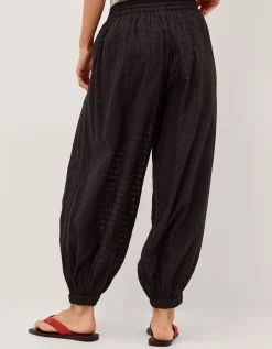 Nora Textured Cotton Balloon Trousers Black