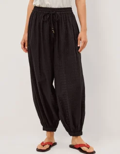 Nora Textured Cotton Balloon Trousers Black