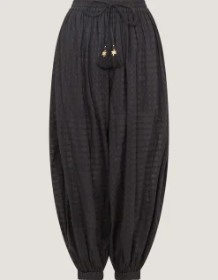 Nora Textured Cotton Balloon Trousers Black