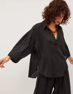 Nora Textured Cotton Shirt Black