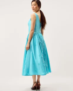 Odette Floral Appliqué Fit & Flare Midi Dress Blue