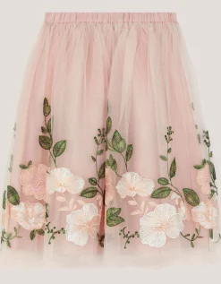 Olene Floral Embroidered Tulle Skirt Orange