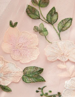Olene Floral Embroidered Tulle Skirt Orange