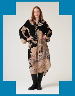 One Hundred Stars Darcy Crane Print Tunic Dress Black