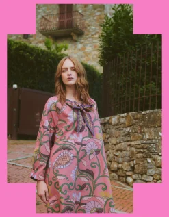 One Hundred Stars Giant Kantha Pussybow Midi Dress