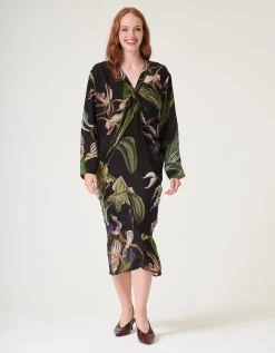 One Hundred Stars Orchid Crepe Midi Dress Black