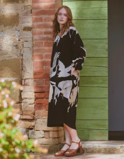 One Hundred Stars Stork Print Midi Dress Black