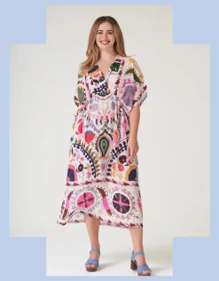 One Hundred Stars Susani Print String Midi Dress Pink