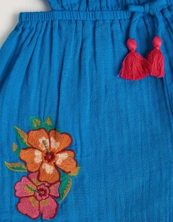 One-Shoulder Floral Embroidered Playsuit Blue