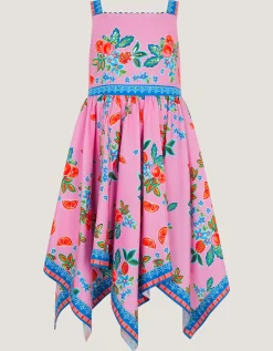 Oriana Fruit Print Hanky Hem Dress Pink
