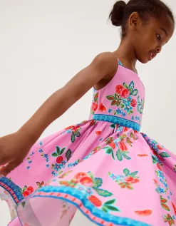 Oriana Fruit Print Hanky Hem Dress Pink