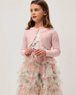 Ottilie Appliqué Rose Pearl Cardigan Pink