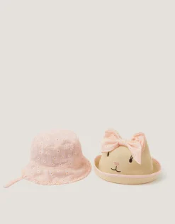 2-Pack Baby Embroidered Bunny Hats Multi