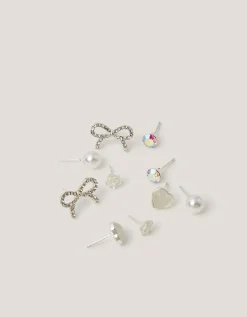 5-Pack Bow & Pearl Stud Earrings