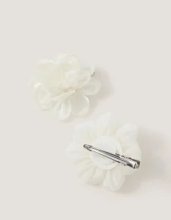 2-Pack Bridesmaid Flower Hair Clips White