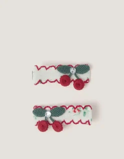 2-Pack Cherry Embroidered Hair Clips
