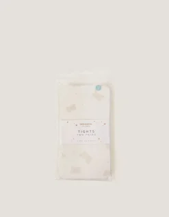 2-Pack 20 Denier Polka Dot Butterfly Tights White
