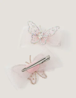 2-Pack Diamanté Butterfly Bow Hair Clips Pink