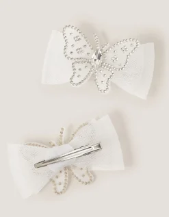 2-Pack Diamanté Butterfly Bow Hair Clips Ivory