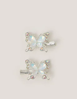 2-Pack Gemstone Butterfly Hair Clips Silver