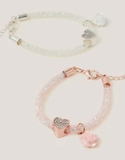 2-Pack Heart & Rose Tube Bracelets
