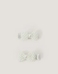 2-Pack Mini Pearl Bow Hair Clips