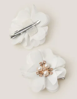 2-Pack Pearl Flower Hair Clips Ivory