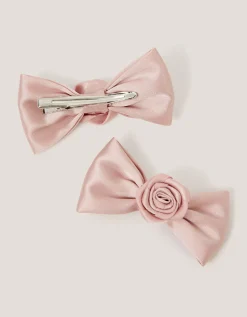 2-Pack Rose Bow Bridesmaid Hair Clips Pink