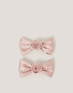 2-Pack Rose Bow Bridesmaid Hair Clips Pink