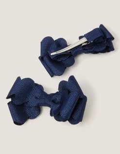 2-Pack School Scallop Bow Hair Clips Blue