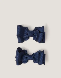 2-Pack School Scallop Bow Hair Clips Blue