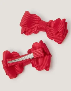 2-Pack School Scallop Bow Hair Clips Red