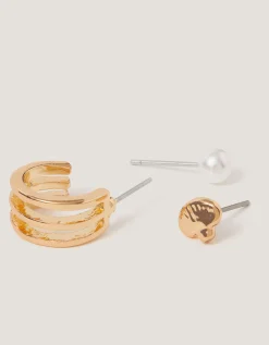 3-Pack Shell Stud & Hoop Earrings