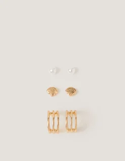 3-Pack Shell Stud & Hoop Earrings