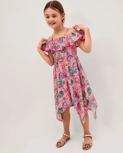 Paisley Print Hanky Hem Dress Pink