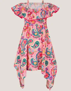 Paisley Print Hanky Hem Dress Pink