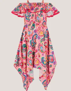 Paisley Print Hanky Hem Dress Pink
