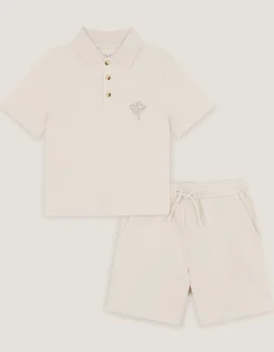 Palm Jersey Polo Shirt & Shorts Set Natural