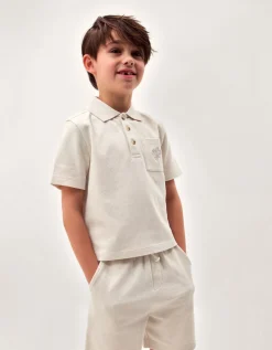 Palm Jersey Polo Shirt & Shorts Set Natural