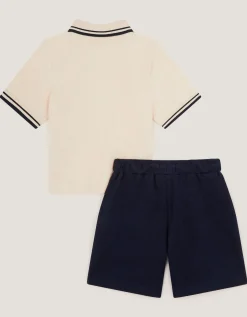 Palm Jersey Polo Shirt & Shorts Set Natural
