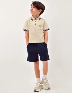 Palm Jersey Polo Shirt & Shorts Set Natural
