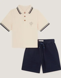 Palm Jersey Polo Shirt & Shorts Set Natural