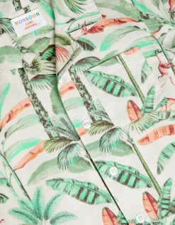 Palm Print Cotton Shirt & Shorts Set Ivory