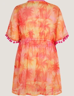 Palm Print Pom Pom Kaftan Orange