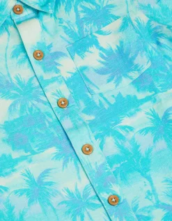 Palm Print Short Sleeve Shirt Blue