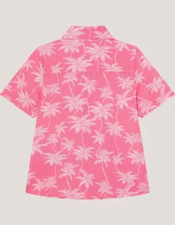 Palm Print Short Sleeve Shirt Pink