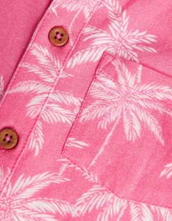 Palm Print Short Sleeve Shirt Pink
