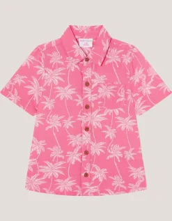 Palm Print Short Sleeve Shirt Pink