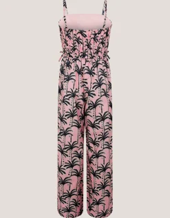 Palm Print Strappy Jumpsuit Pink